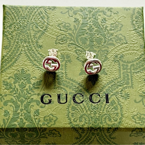 Gucci Unisex Interlocking G Logo Silver Earrings - Picture 2 of 8
